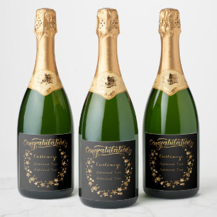 Etiquetas Para Vinos Espumosos Felicitaciones personalizadas en negro y dorado
