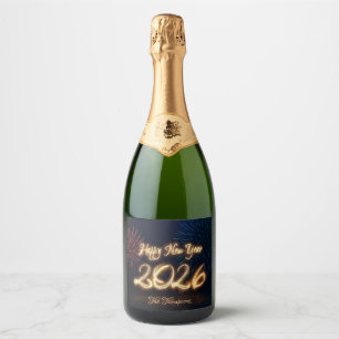 Etiquetas Para Vinos Espumosos Feliz Año Nuevo Brillante 2026 Fuegos Artificiales