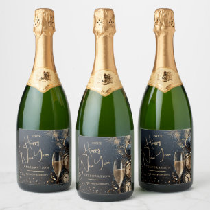 Etiquetas Para Vinos Espumosos Feliz Año Nuevo con champán chic