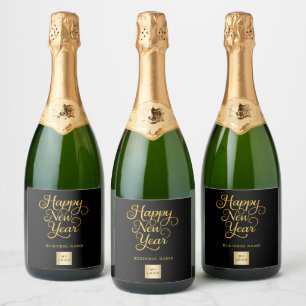 Etiquetas Para Vinos Espumosos Feliz Año Nuevo logo de negocio de oro negro