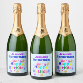 Etiquetas Para Vinos Espumosos Feliz cumpleaños 21 a los globos coloridos