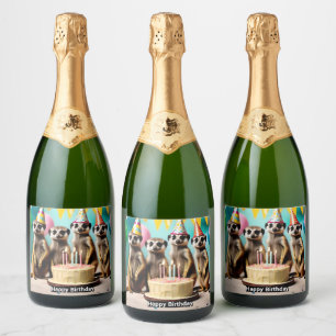 Etiquetas Para Vinos Espumosos Feliz cumpleaños Meerkat,