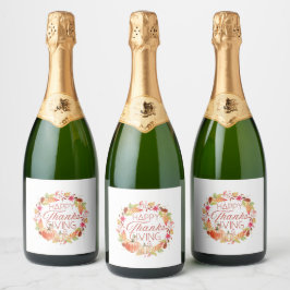 Etiquetas Para Vinos Espumosos Feliz Día de Acción de Gracias Floral Fall Wreath