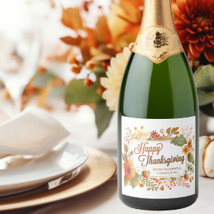 Etiquetas Para Vinos Espumosos Feliz Día de Acción de Gracias Flores Personalizad