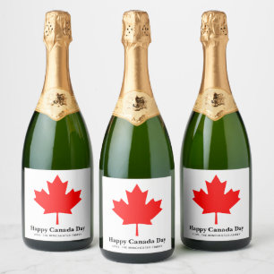 Etiquetas Para Vinos Espumosos Feliz Día de Canadá personalizado texto con hoja d