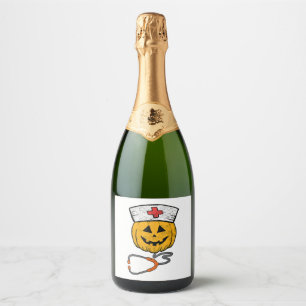 Etiquetas Para Vinos Espumosos Feliz Halloween Calabaza Enfermería de enfermeras 