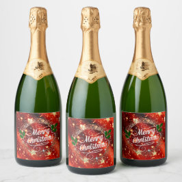 Etiquetas Para Vinos Espumosos Feliz Navidad, deslumbrante diseño rojo y dorado