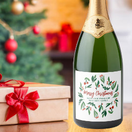 Etiquetas Para Vinos Espumosos Feliz Navidad Festividad Holly Berry Personalizado