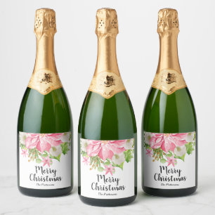 Etiquetas Para Vinos Espumosos Feliz Navidad Floral Poinsettia Fiesta