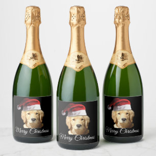 Etiquetas Para Vinos Espumosos Feliz Navidad Golden Retriever