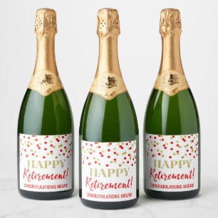 Etiquetas Para Vinos Espumosos Feliz retiro Red Gold Confetti
