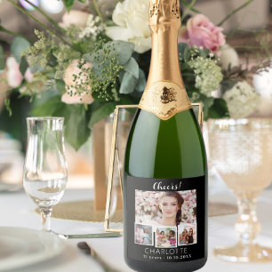 Etiquetas Para Vinos Espumosos Festín de fotos en blanco negro de cumpleaños