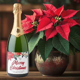 Etiquetas Para Vinos Espumosos Festividad floral de Feliz Navidad Poinsettia