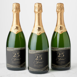 Etiquetas Para Vinos Espumosos Fiesta de aniversario de bodas de 25 años de Ágata