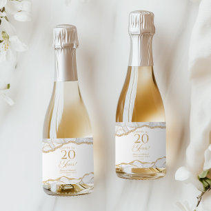 Etiquetas Para Vinos Espumosos Fiesta de aniversario de bodas de Ágata Oro Blanco