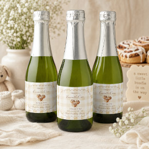 Etiquetas Para Vinos Espumosos Fiesta de Bebé a la Vela de Cuadros Beige