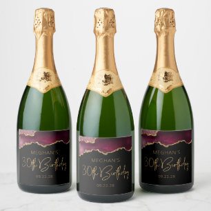 Etiquetas Para Vinos Espumosos Fiesta de cumpleaños 30 Chic Agata Geoda Burdeos D