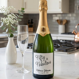 Etiquetas Para Vinos Espumosos Fiesta de cumpleaños 50 moderna y fabulosa en negr