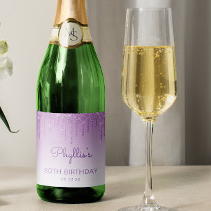 Etiquetas Para Vinos Espumosos Fiesta de Cumpleaños 70 con Brillo Purpura Brillan
