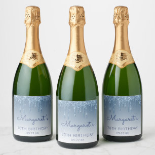 Etiquetas Para Vinos Espumosos Fiesta de cumpleaños 70 Sparkly Blue Glitter Drip