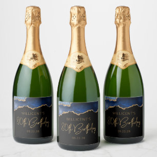 Etiquetas Para Vinos Espumosos Fiesta de cumpleaños 80 Chic Agata Geoda Azul Dora