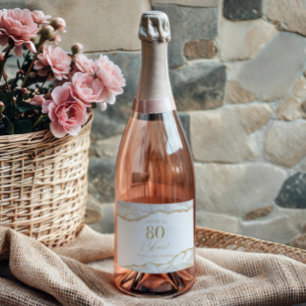 Etiquetas Para Vinos Espumosos Fiesta de cumpleaños 80 elegante en agata y oro bl