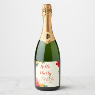 Etiquetas Para Vinos Espumosos Fiesta de cumpleaños cóctel rojo y amarillo