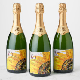 Etiquetas Para Vinos Espumosos Fiesta de cumpleaños de girasol floral de color de