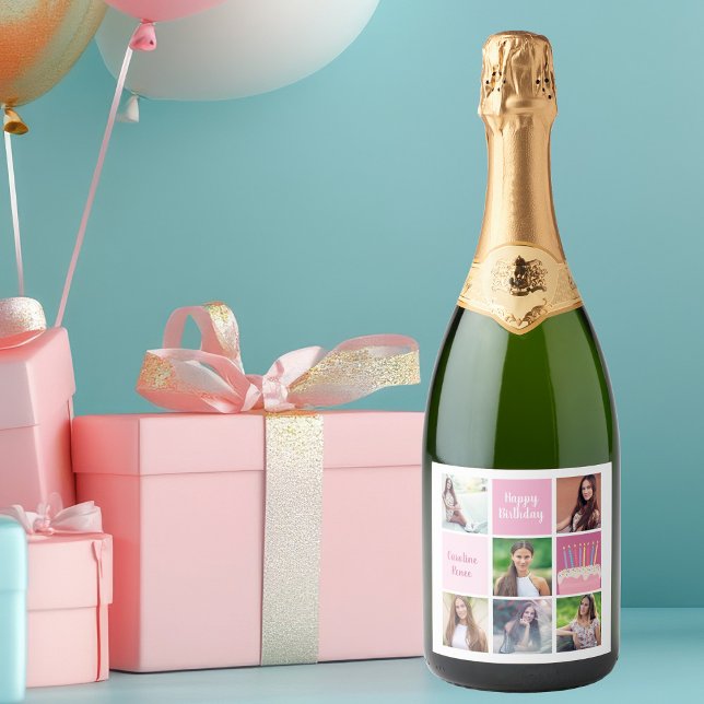 Etiquetas Para Vinos Espumosos Fiesta de cumpleaños de la Personalizado de Collag (Subido por el creador)