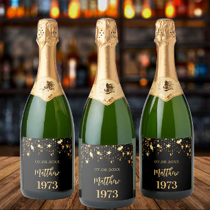 Etiquetas Para Vinos Espumosos Fiesta de cumpleaños estrellas de oro negro año de