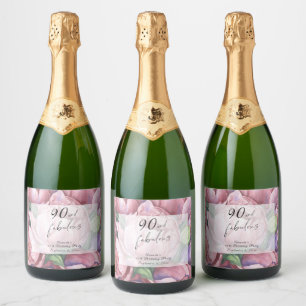Etiquetas Para Vinos Espumosos Fiesta de cumpleaños floral vintage de 90 años