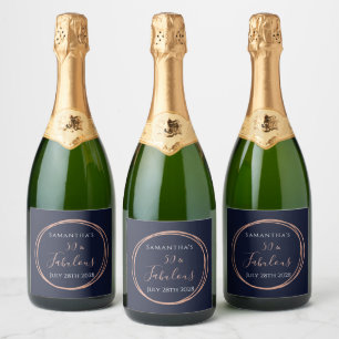 Etiquetas Para Vinos Espumosos Fiesta de cumpleaños número 50 Navy Rose Gold