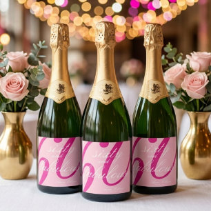 Etiquetas Para Vinos Espumosos Fiesta de cumpleaños sesenta y fabuloso rosa moder