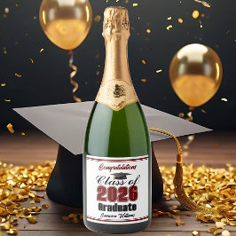 Etiquetas Para Vinos Espumosos Fiesta de Graduación de la Clase de 2026 Color Gra