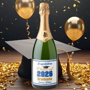Etiquetas Para Vinos Espumosos Fiesta de Graduación de la Clase de 2026 en Azul R