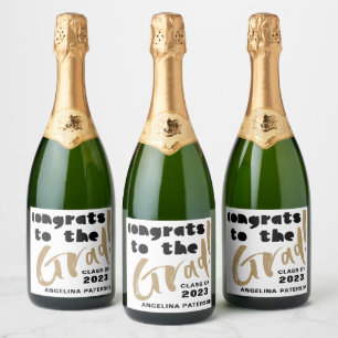 Etiquetas Para Vinos Espumosos Fiesta de Graduación Moderna Negra y Dorada