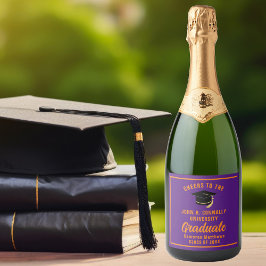 Etiquetas Para Vinos Espumosos Fiesta de Graduación Personalizada Naranja Púrpura