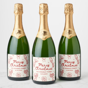 Etiquetas Para Vinos Espumosos Fiesta de Navidad Caprichosa Dibujada a Mano