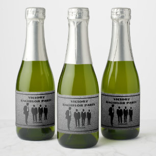 Etiquetas Para Vinos Espumosos Fiesta de Soltero Chic Negro y Plata