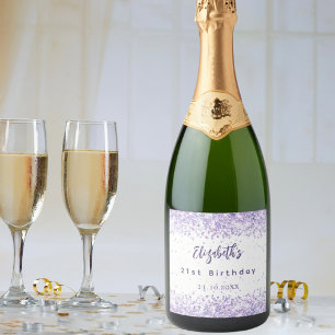 Etiquetas Para Vinos Espumosos Fiesta elegante de confetti blanco violeta de cump