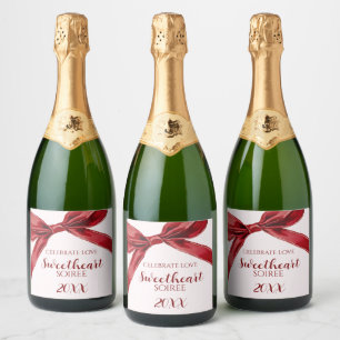 Etiquetas Para Vinos Espumosos Fiesta Elegante de San Valentín con Lazo de Corazó