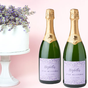 Etiquetas Para Vinos Espumosos Fiesta elegante violeta de cumpleaños