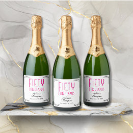 Etiquetas Para Vinos Espumosos Fifty and Fabulous Hot Pink Art Deco 50th Birthday