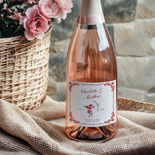 Etiquetas Para Vinos Espumosos Flecha de Cupido Roja Bodas Vintage