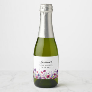 Etiquetas Para Vinos Espumosos Flor silvestre, Baby Shower morado-rosada