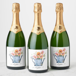 Etiquetas Para Vinos Espumosos Floral acuática pintada a mano