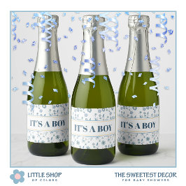 Etiquetas Para Vinos Espumosos Floral azul es un niño Baby Shower