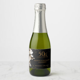 Etiquetas Para Vinos Espumosos Floral Black Gold 50° aniversario Boda