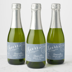 Etiquetas Para Vinos Espumosos Floral blanca Hibiscus Mini Dusty Azul