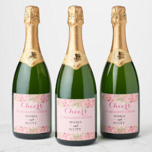 Etiquetas Para Vinos Espumosos Floral de coral rosa y oro